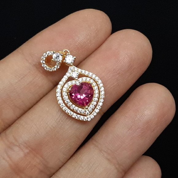 Beautiful PInk Topaz White Sapphire 14K Gold Over 925 Sterling SIlver Jewelry - Picture 2 of 3